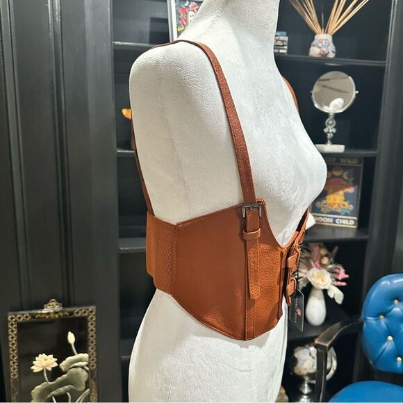 Faux Leather Brown Under Bust Belt Harness Size Large NWT - Picture 4 of 9